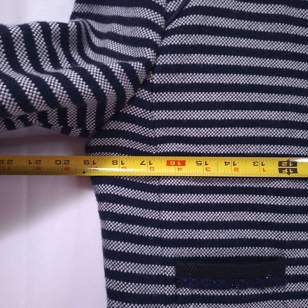 J.Crew Factory Striped Tweed Cropped Blazer Sz 12 Zip Jacket Navy Career Preppy‎ - Picture 10 of 13